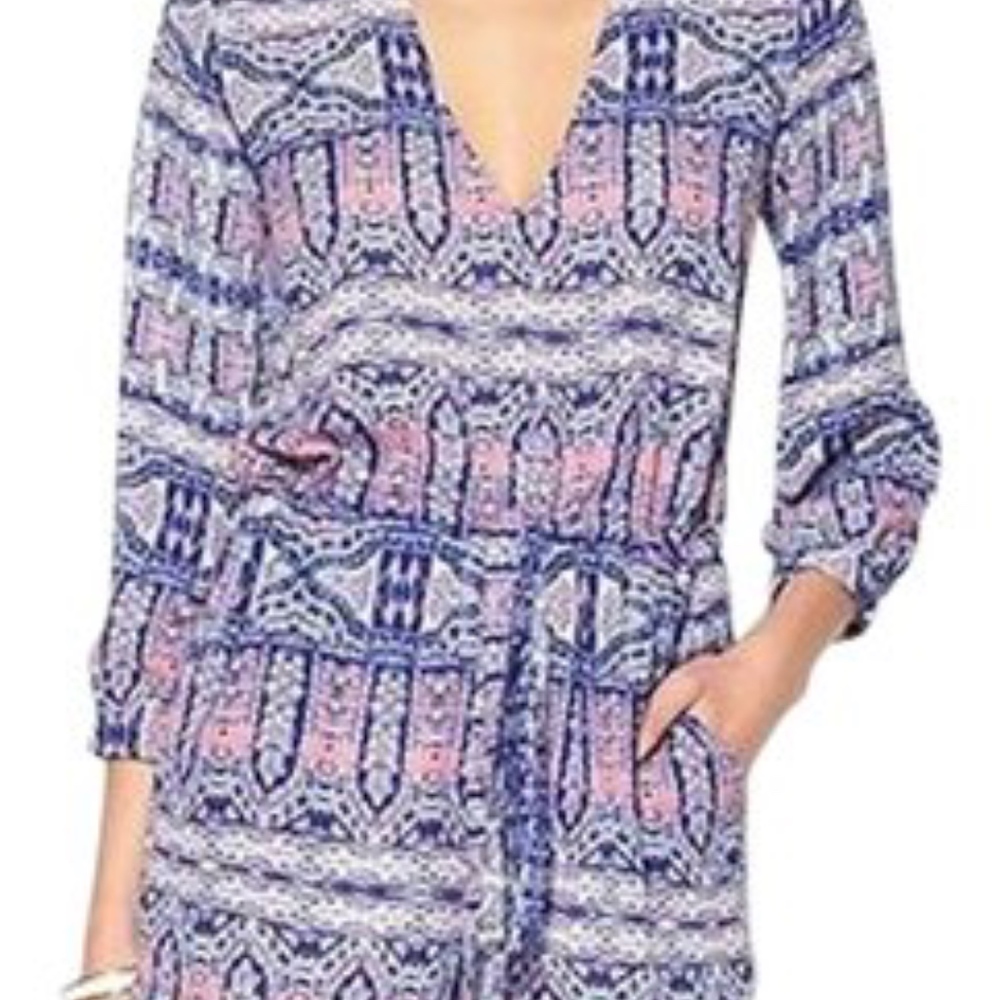 Eight Sixty Blue White Coral Bishop Romper